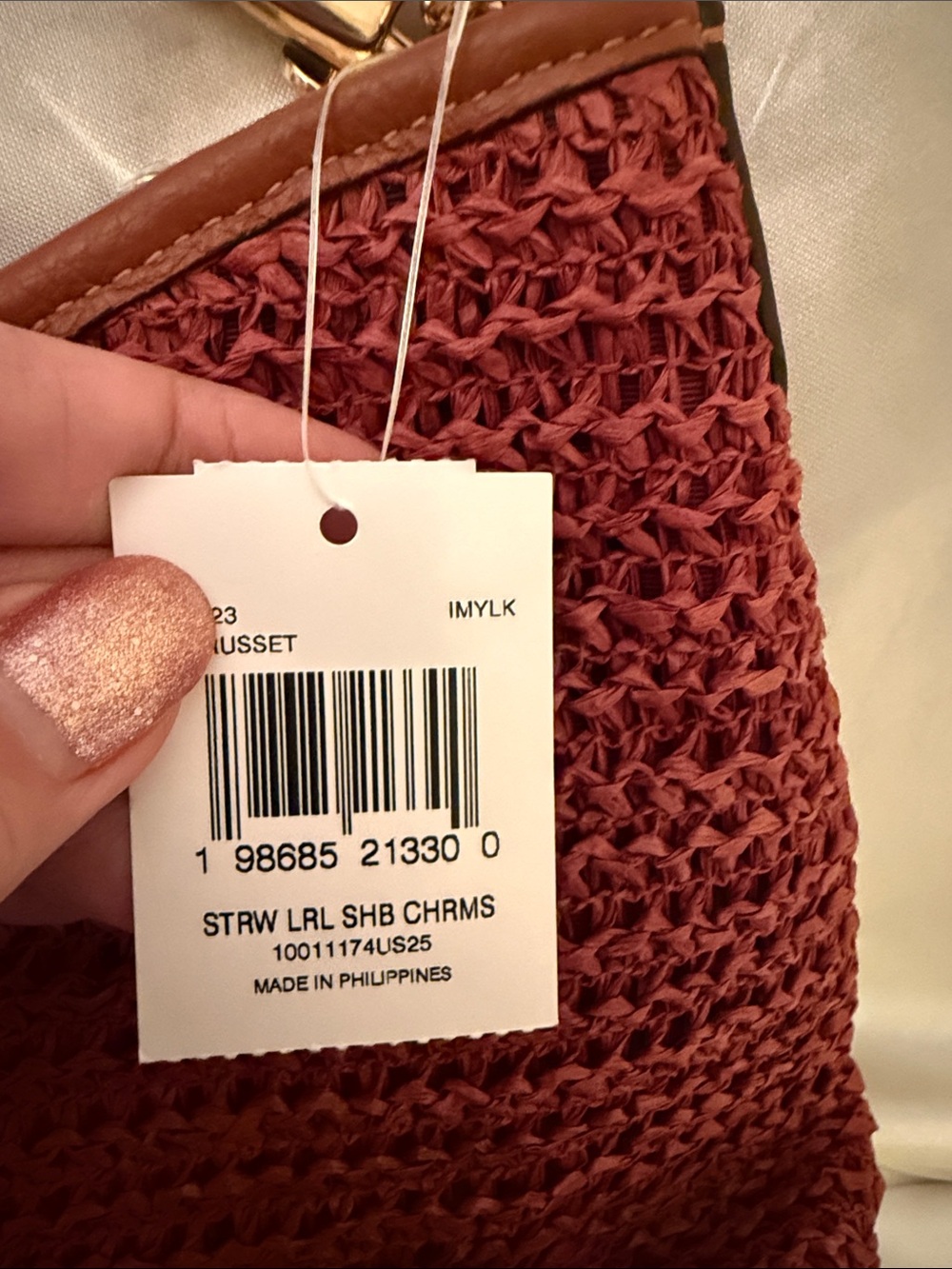 ♥️Coach NWT Laurel Russet Brown Woven Straw Shoulder Bag with Charms - Picture 11 of 11